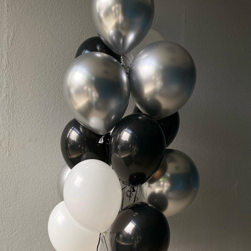 zestaw balonów czarno-srebrnych z helem Studio Deluxe Poznań
