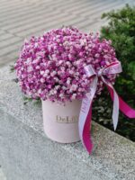 Flowerbox z różową gipsówką