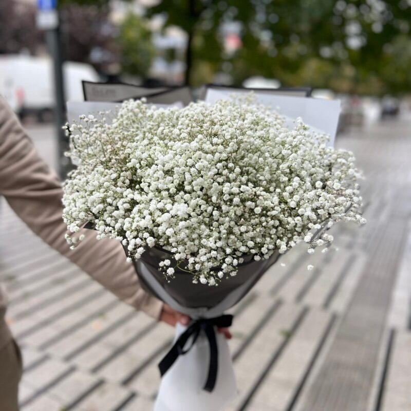 bukiet z białej gipsówki