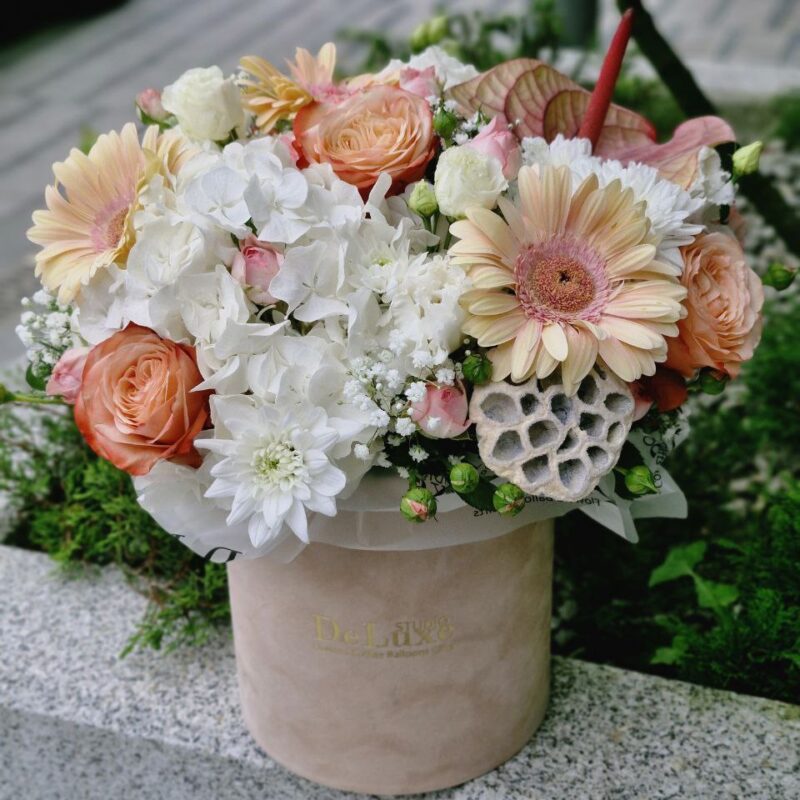 Flowerbox z hortensją, gerberą i różami Studio Deluxe Poznań