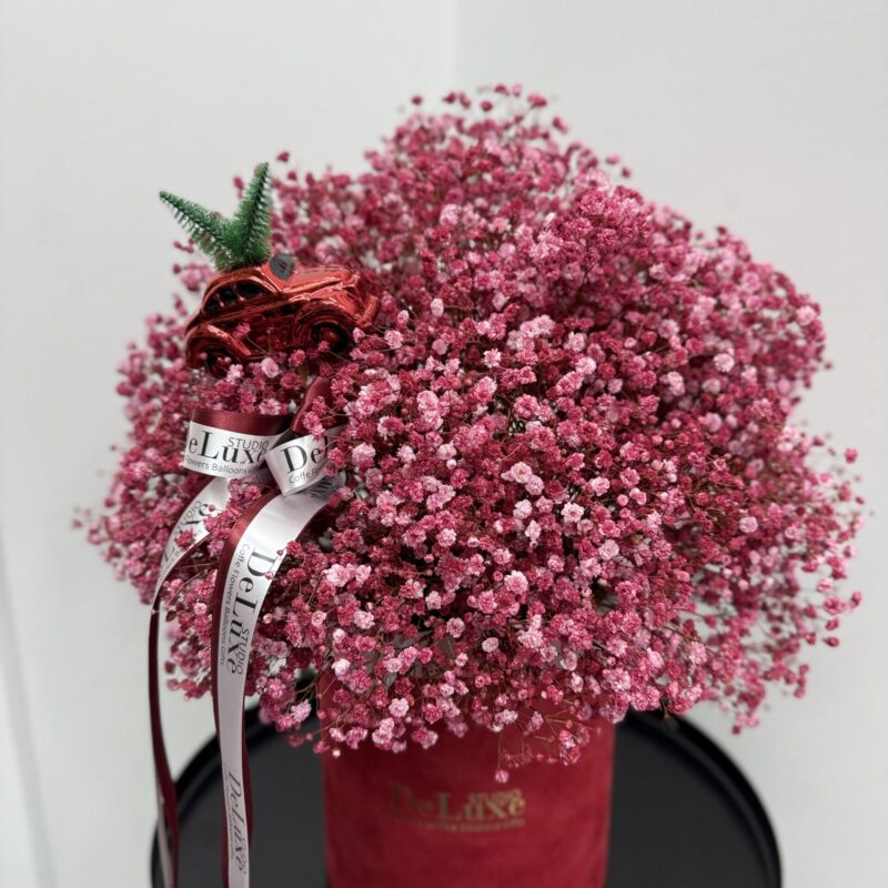Flowerbox z różową gipsówką i ozdobą świąteczną Studio Deluxe Poznań