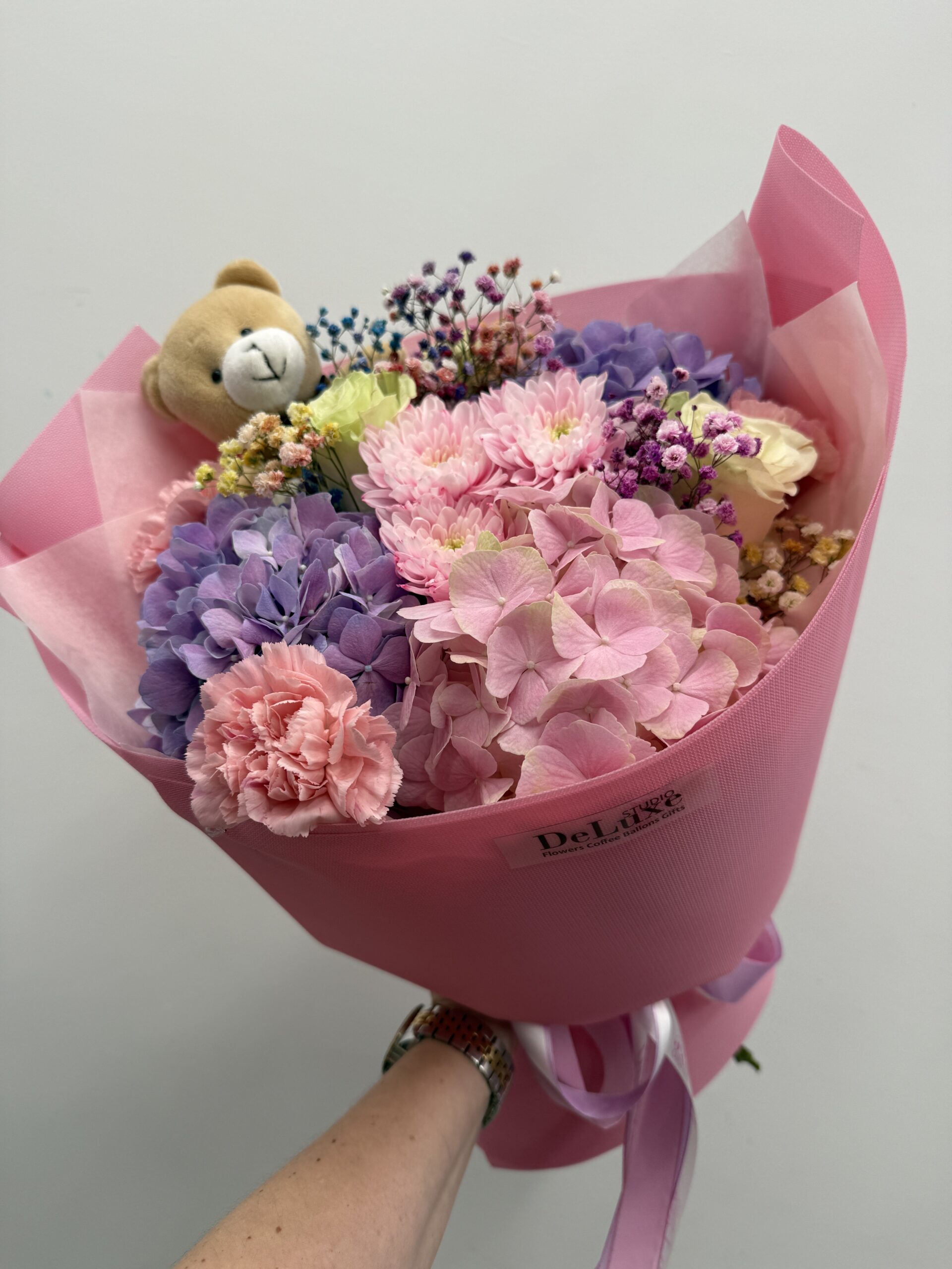 IMG_9965 Bukiet z hortensji, goździków, chryzantem i gipsówki| Poznań