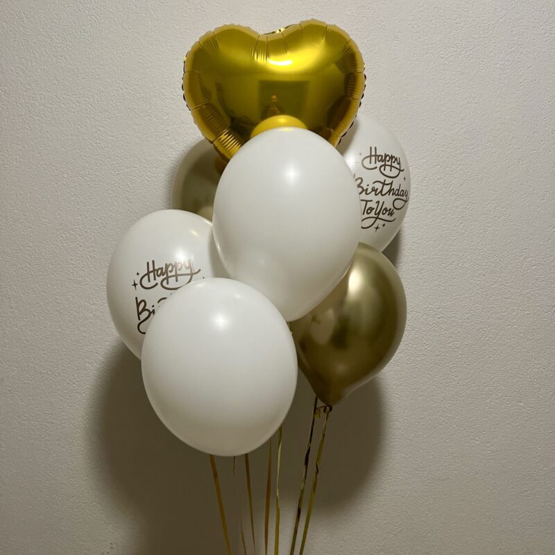 Zestaw balonów urodzinowych złoto–biały „Happy Birthday” | Studio Deluxe