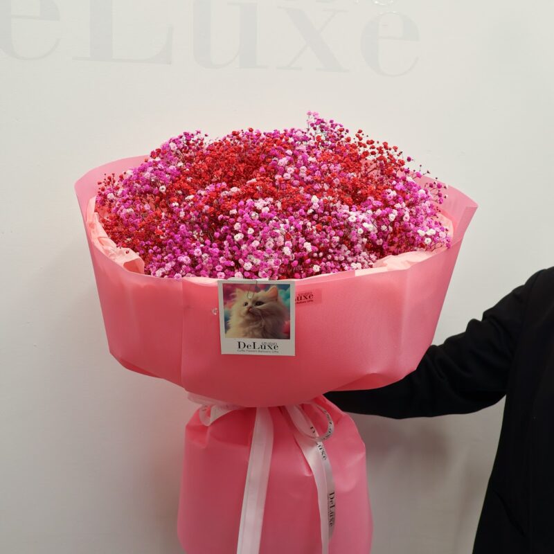 Bukiet z różowej gipsówki w eleganckim opakowaniu Studio Deluxe