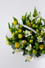 Kosz tulipanów z frezją – kwiaty z dostawą Poznań | Studio Deluxe