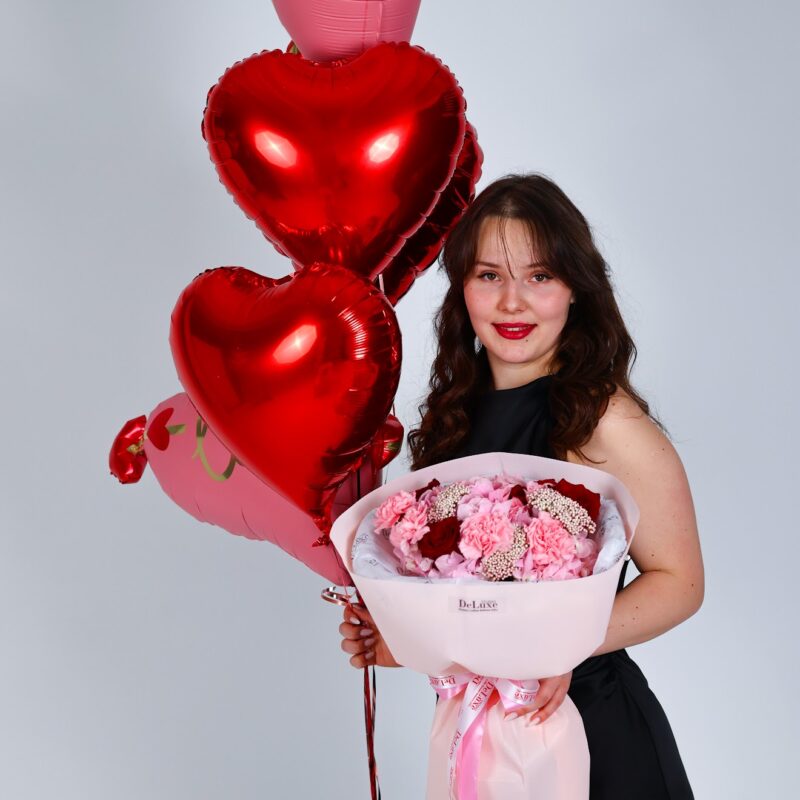 Zestaw Walentynkowy – Bukiet i balony serce | Studio Deluxe
