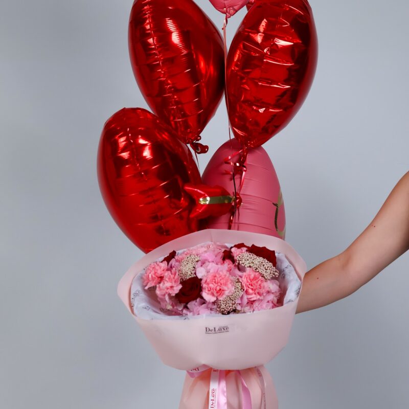 Zestaw Walentynkowy – Bukiet i balony serce | Studio Deluxe