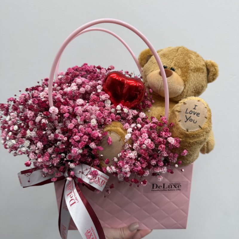 Zestaw prezentowy z misiem i gipsówką Poznan