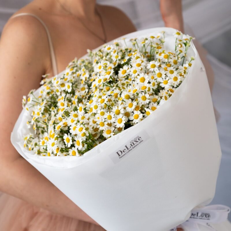 Bukiet rumianku z torebką transportową – Studio Deluxe Poznań