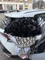 Czarne róże z brokatem – 25 szt